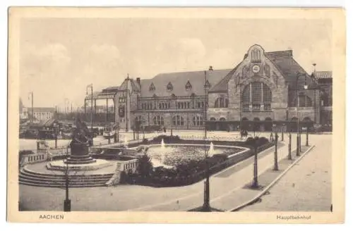 AK, Aachen, Hauptbahnhof mit Vorplatz, 1915
