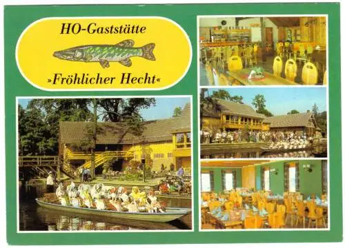 AK, Lübbenau OT Lehde, HO-Gaststätte "Fröhlicher Hecht", fünf Abb., 1984