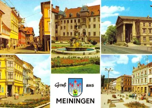 AK, Meiningen, fünf Abb mit Wappen, 1984