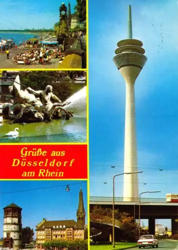 AK, Düsseldorf, vier Abb., u.a. Fernsehturm, 1988