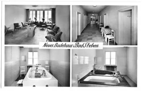 AK, Bad Steben Frankenw., Neues Badehaus, vier Innenansichten, um 1955