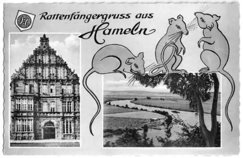 AK, Hameln, Rattenfängergruß aus Hameln, zwei Abb., gestaltet, 1959