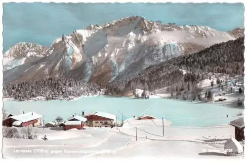 AK, Mittenwald, Lautersee gegen Karwendelgebirge, Winteransicht, 1959