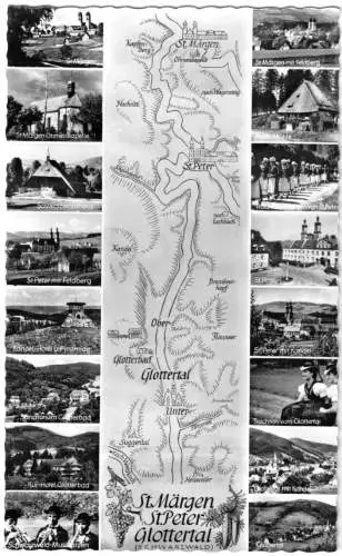 AK, St. Märgen und St. Peter im Glottertal, 16 Abb. und Landkarte, um 1960