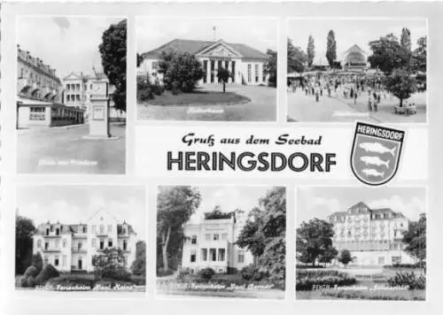 AK, Seebad Heringsdorf, sechs Abb., Wappen, 1961