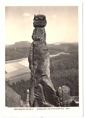 AK, Sächsische Schweiz, Barbarine am Pfaffenstein mit Seilschaft, 1968