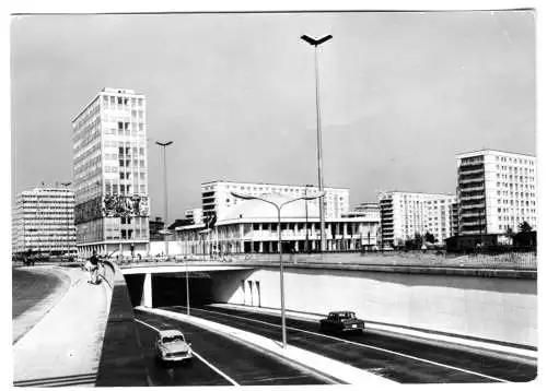 AK, Berlin Mitte, Autotunnel am Alexanderplatz, Haus des Lehrers, 1969