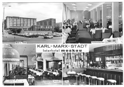 AK, Karl-Marx-Stadt, Chemnitz,  Interhotel moskau, vier Abb., 1975