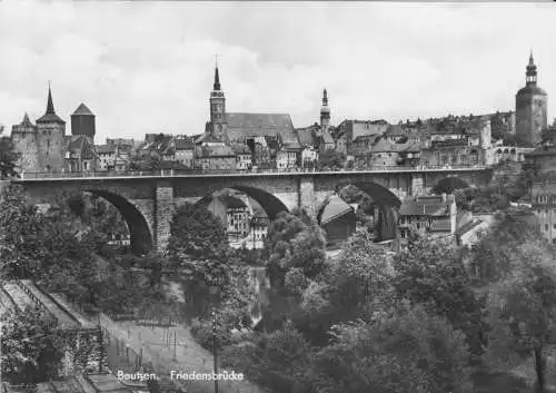 AK, Bautzen, Teilansicht mit Friedensbrücke, 1973