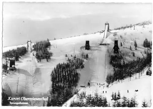 AK, Kurort Oberwiesenthal, Sprungschanzen, Winteransicht, 1962