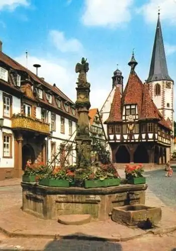 AK, Michelstadt, Brunnen und historisches Rathaus, 1975
