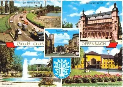 AK, Offenbach Main, 5 Abb. und Wappen, 1967