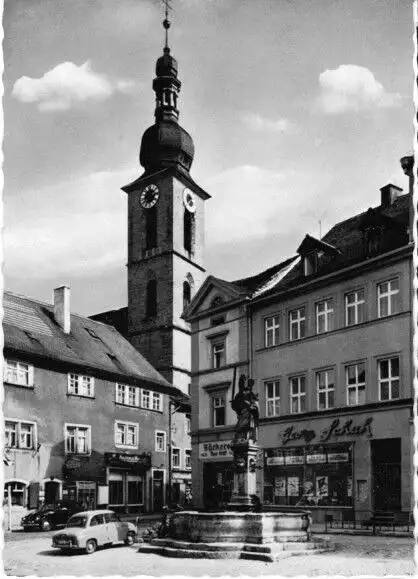 AK, Kitzingen am Main, Markt, Marktbrunnen und Kath. Kirche, 1964