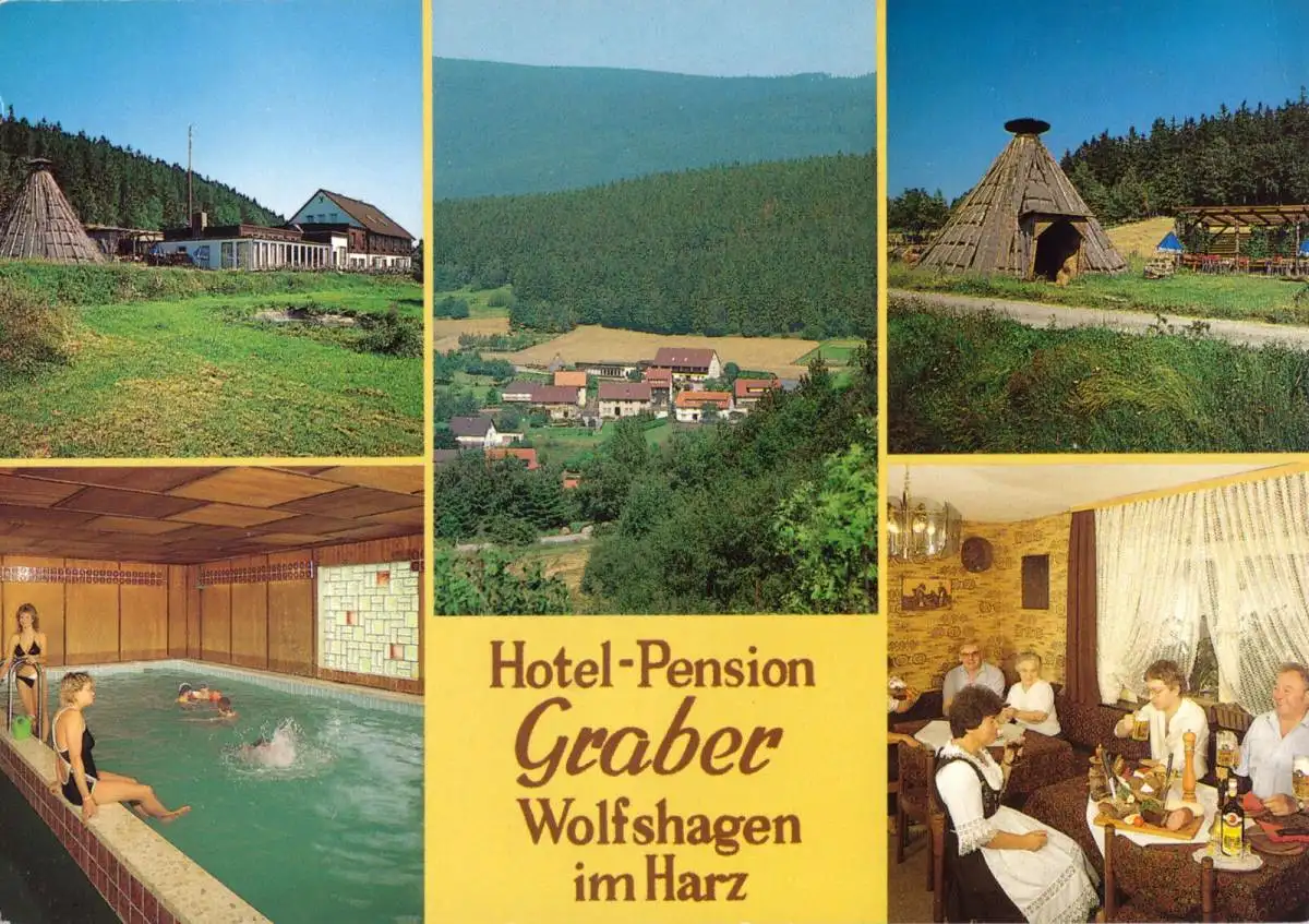 AK, Wolfshagen im Harz, Hotel - Pension Graber, fünf Abb., um 1978