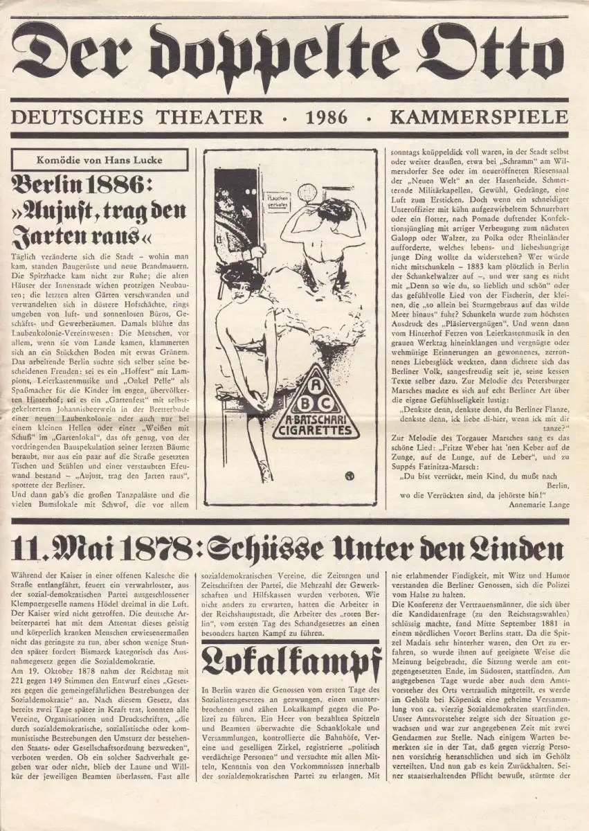 Theaterprogramm, Kammerspiele des DT Berlin, H. Lucke, Der doppelte Otto, 1986