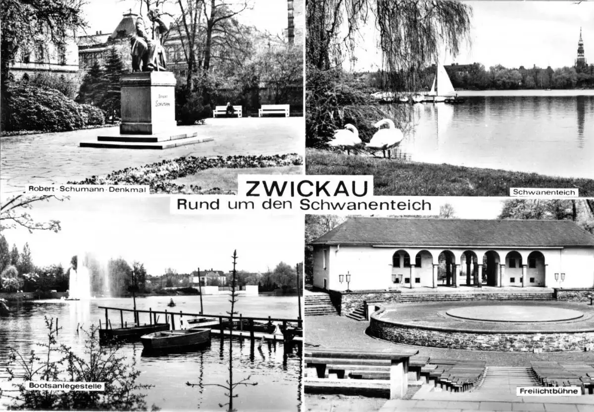 AK, Zwickau, Rund um den Schwanenteich, vier Abb., 1978