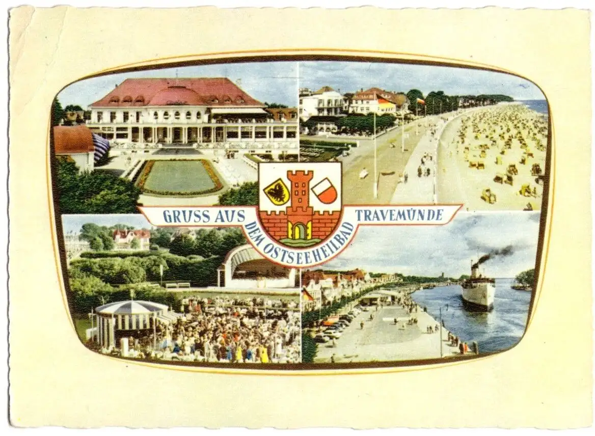 AK, Ostseeheilbad Travemünde, vier Abb., gestaltet, 1960