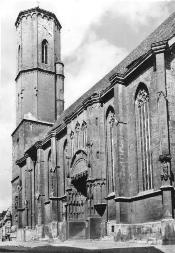 AK, Jena, Stadtkirche St. Michael, Teilansicht mit Turm, 1969