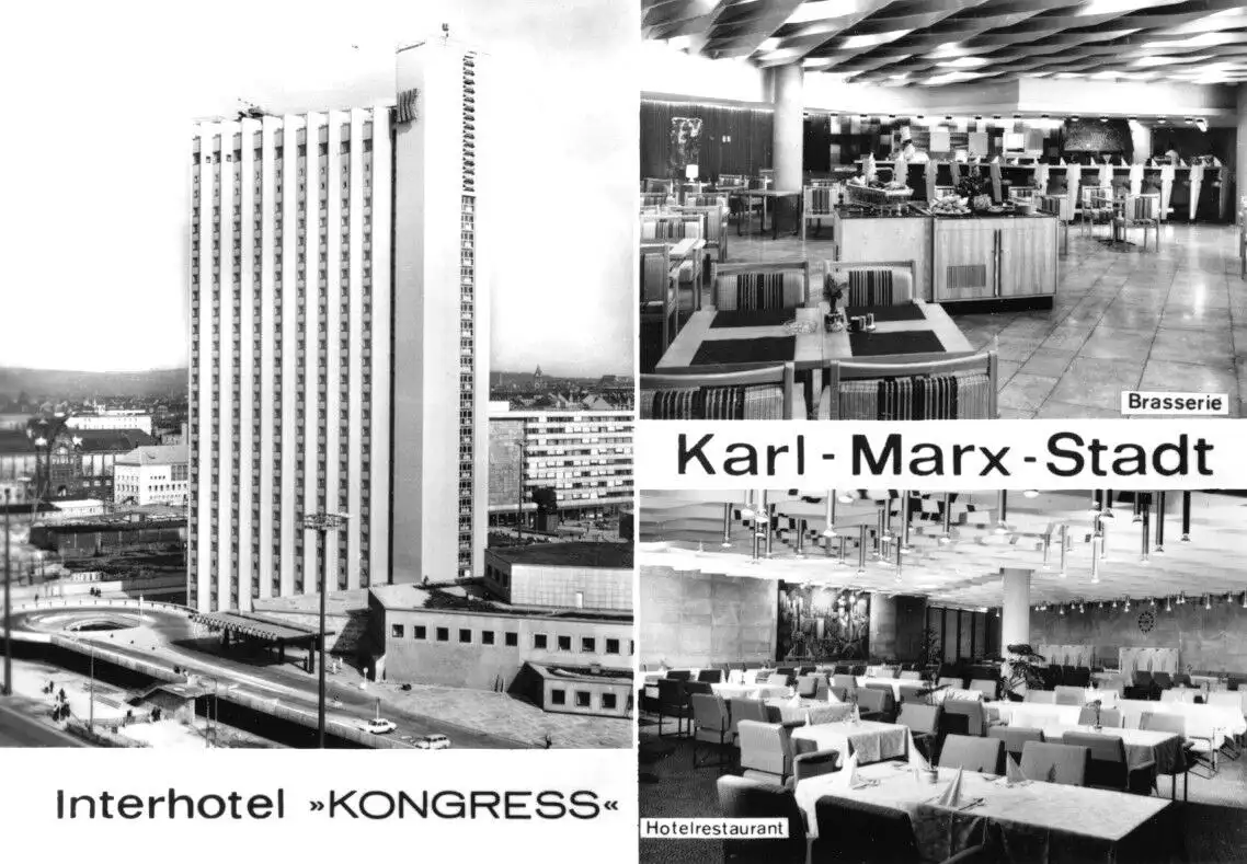 AK, Karl-Marx-Stadt, Interhotel "Kongress", drei Abb., 1978