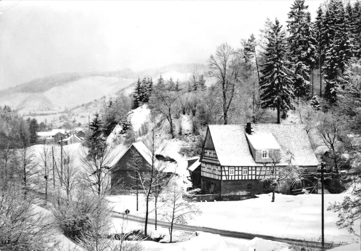 AK, Biberau Thür., Rote Mühle, Winteransicht, 1982