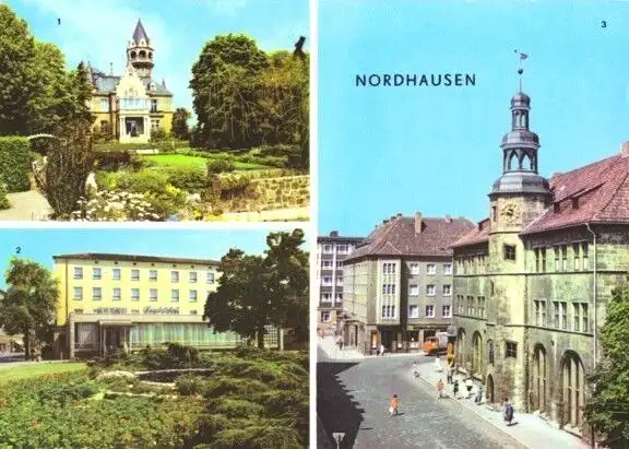 AK, Nordhausen, 3 Abb., u.a. HO-Hotel Handelshof, 1974