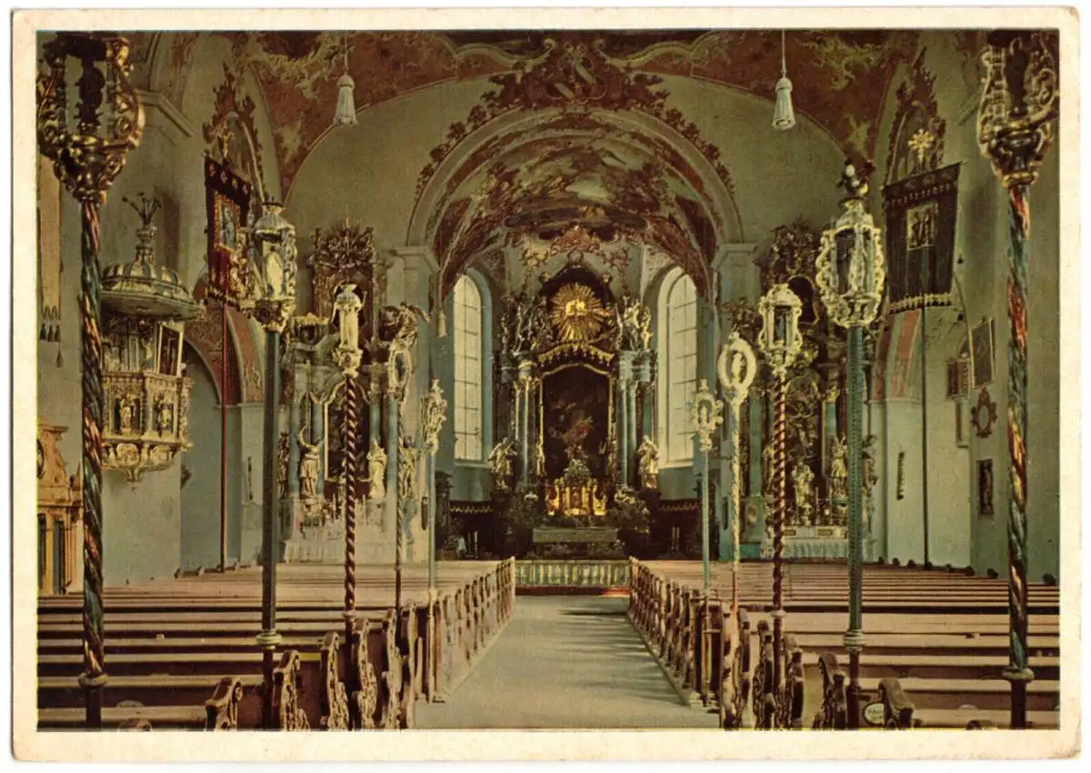 AK, Mittenwald Obb., Pfarrkirche, Innenansicht, ca.1957