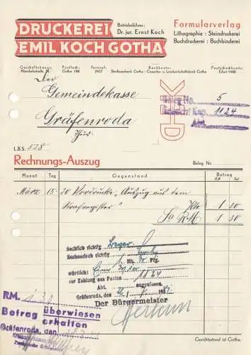 Rechnung, Druckerei Emil Koch, Gotha, Formularverlag, 1941