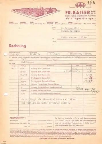 Rechnung, Fa. Fr. Kaiser GmbH, Waiblingen-Stuttgart, 1939
