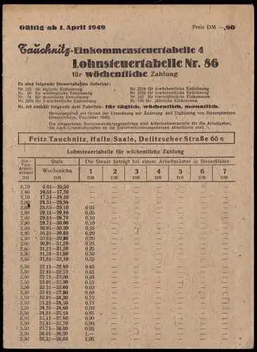 Tauchnitz - Einkommensteuertabelle 4, gültig ab 1. April 1949