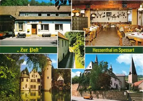 AK, Mespelbrunn - Hessenthal, Gasthof - Pension "Zur Post", fünf Abb.,  um 1985