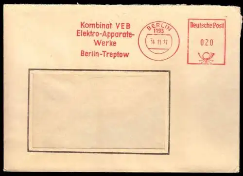 AFS, Kombinat VEB EAW Berlin-Treptow, o Berlin, 1193, 14.11.72