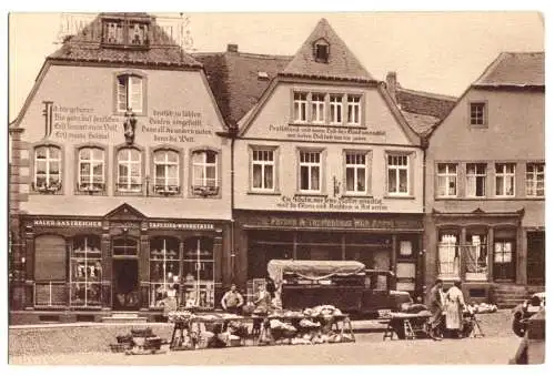 AK, St. Wendel Saarland, Domplatz, Häuser mit Bekenntnissprüchen, V. 1, um 1935