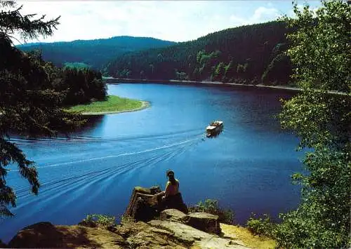 AK, Am Stausee der Bleilochtalsperre, Blick vom Totenfels, um 1992