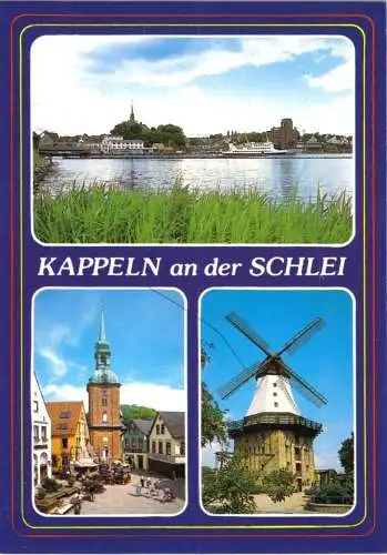 AK, Kappeln a.d. Schlei, drei Abb., u.a. Windmühle, 1989