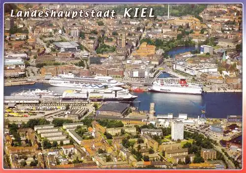 AK, Kiel, Luftbild-Teilansicht mit Passagierschiffen und Fähren, 2006