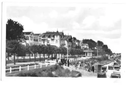 AK, Seebad Bansin Usedom, Promenade am Strand, 1953
