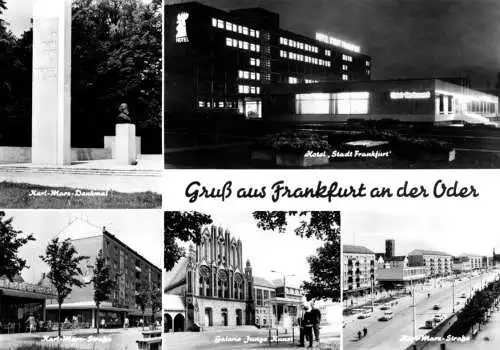 AK, Frankfurt Oder, fünf Abb., u.a. Karl-Marx-Denkmal, 1973