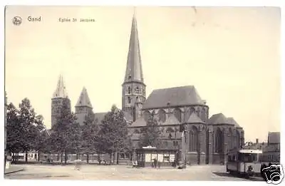 AK, Gand, Gent, Eglise St. Jacques, Straßenbahn, 1915