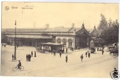 AK, Gand, Gent, Gare du Sud, belebt, 1915