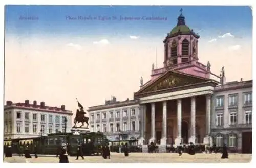 AK, Bruxelles, Brüssel, Place Royale et Eglise, 1917