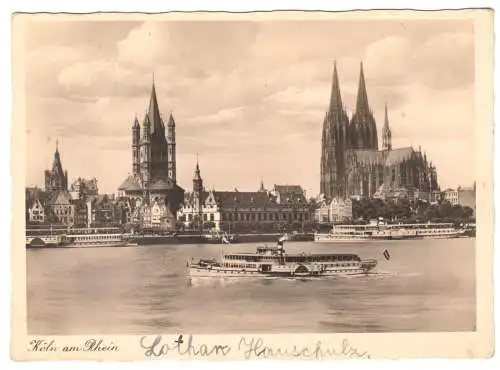 AK, Köln, Rheinpanorama mit Fahrgastschiffen, um 1938