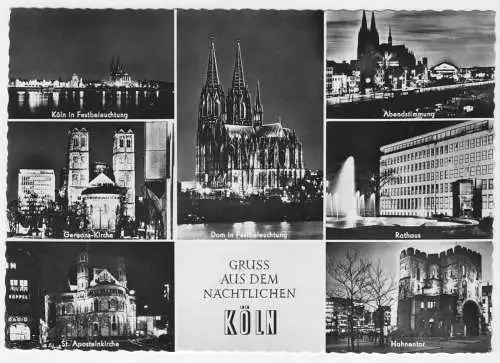 AK, Köln, sieben Nachtansichten, 1963