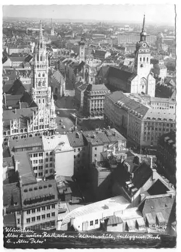 AK, München, Altes und Neues Rathaus, Heiliggeistkirche ..., Luftbild, um 1970