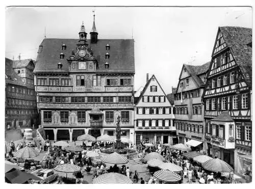 AK, Tübingen, Rathaus mit Marktplatz und Markttreiben, 1973