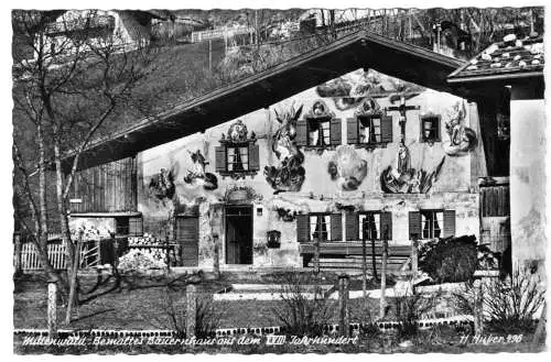 AK, Mittenwald, bemaltes Bauernhaus aus dem XVIII. Jahrhundert, um 1960