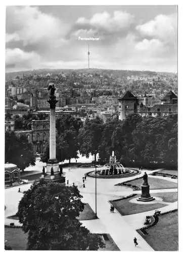 AK, Stuttgart, Schloßplatz mit Blick zum Fernsehturm, 1956