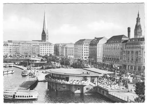 AK, Hamburg, Jungfernstieg mit Alsterpavillion, belebt, um 1955