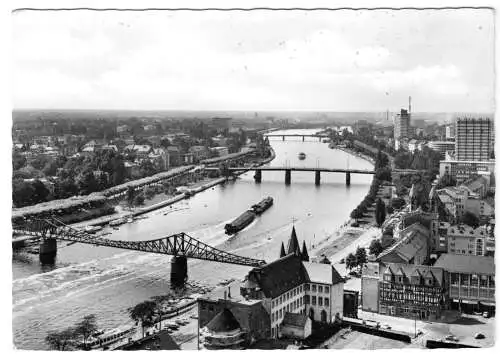AK, Frankfurt am Main, Teilansicht, Blick auf die Mainbrücken, um 1965