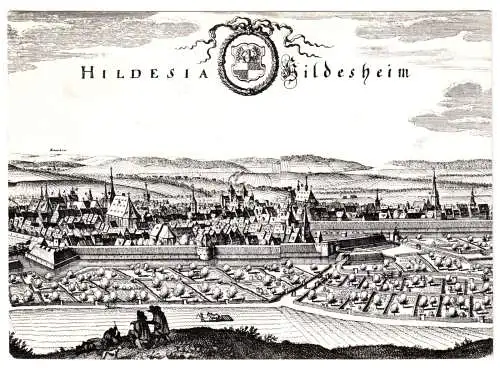 AK, Hildesheim, Totale, Stich nach Merian um 1650, 1970