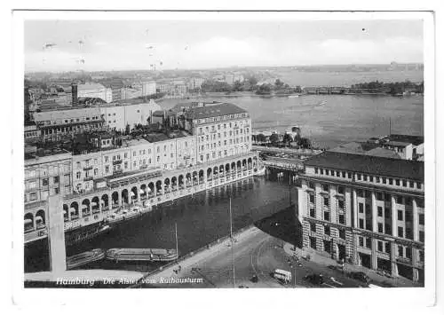 AK, Hamburg, Blick vom Rathausturm zur Alster, 1954